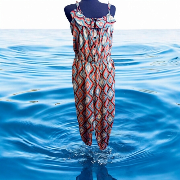 Orange & Blue Diamond Pattern Jumpsuit Romper Size 2X By Toxik3 - Picture 2 of 4